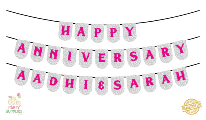 Hand Crafted Silver with Pink Happy Anniversary Bunting