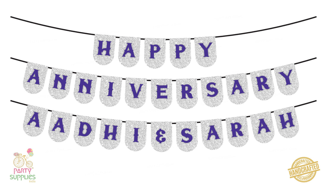 Hand Crafted Silver with Violet Happy Anniversary Bunting