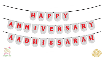 Hand Crafted Silver with Red Happy Anniversary Bunting