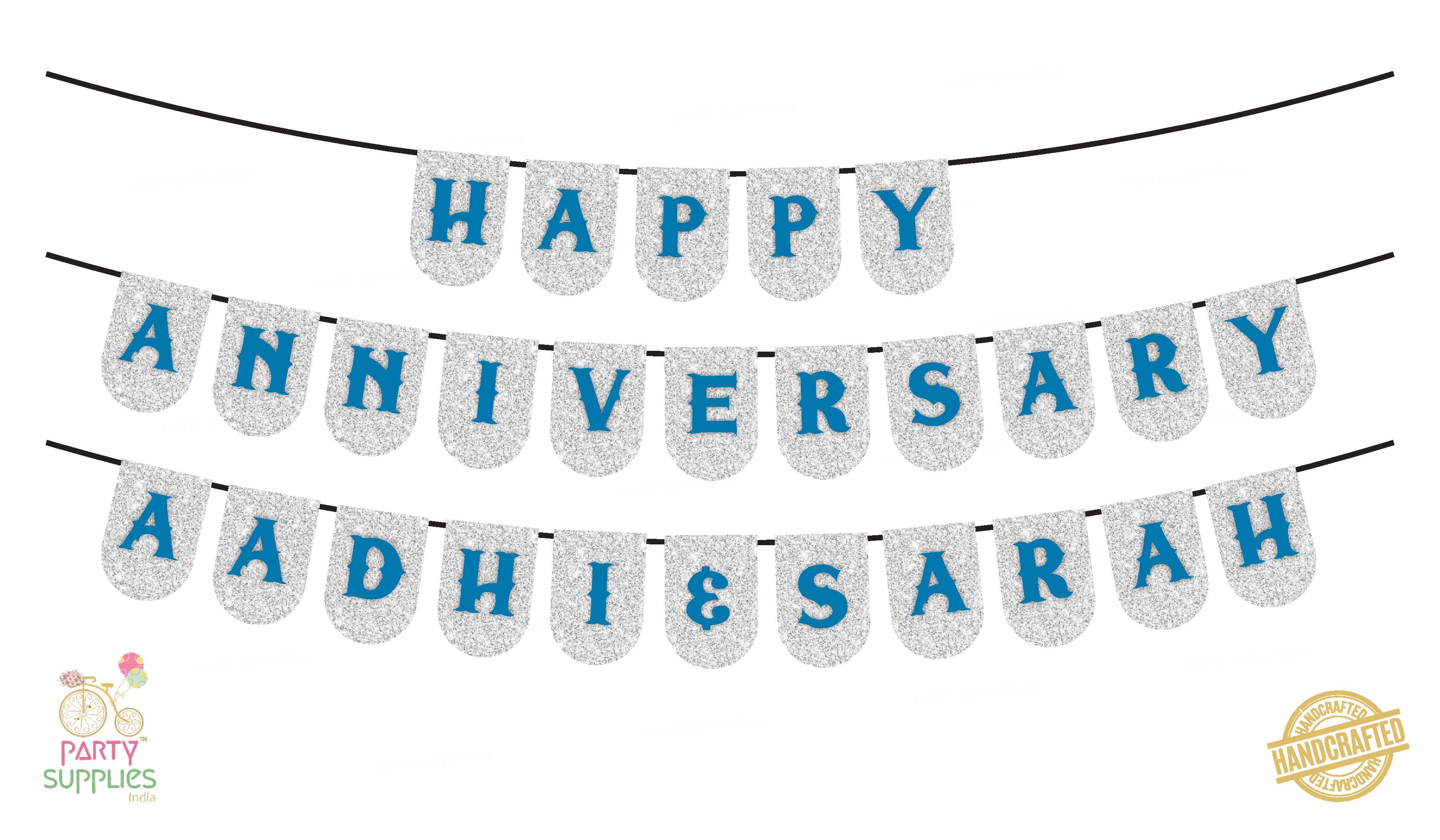 Hand Crafted Silver with Sky Blue Happy Anniversary Bunting