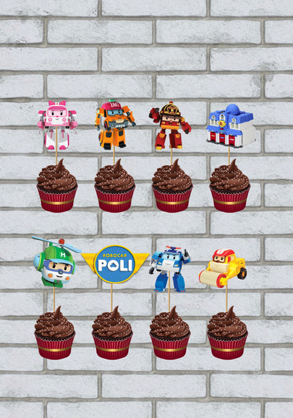 Robo Poli Theme Cup Cake Topper