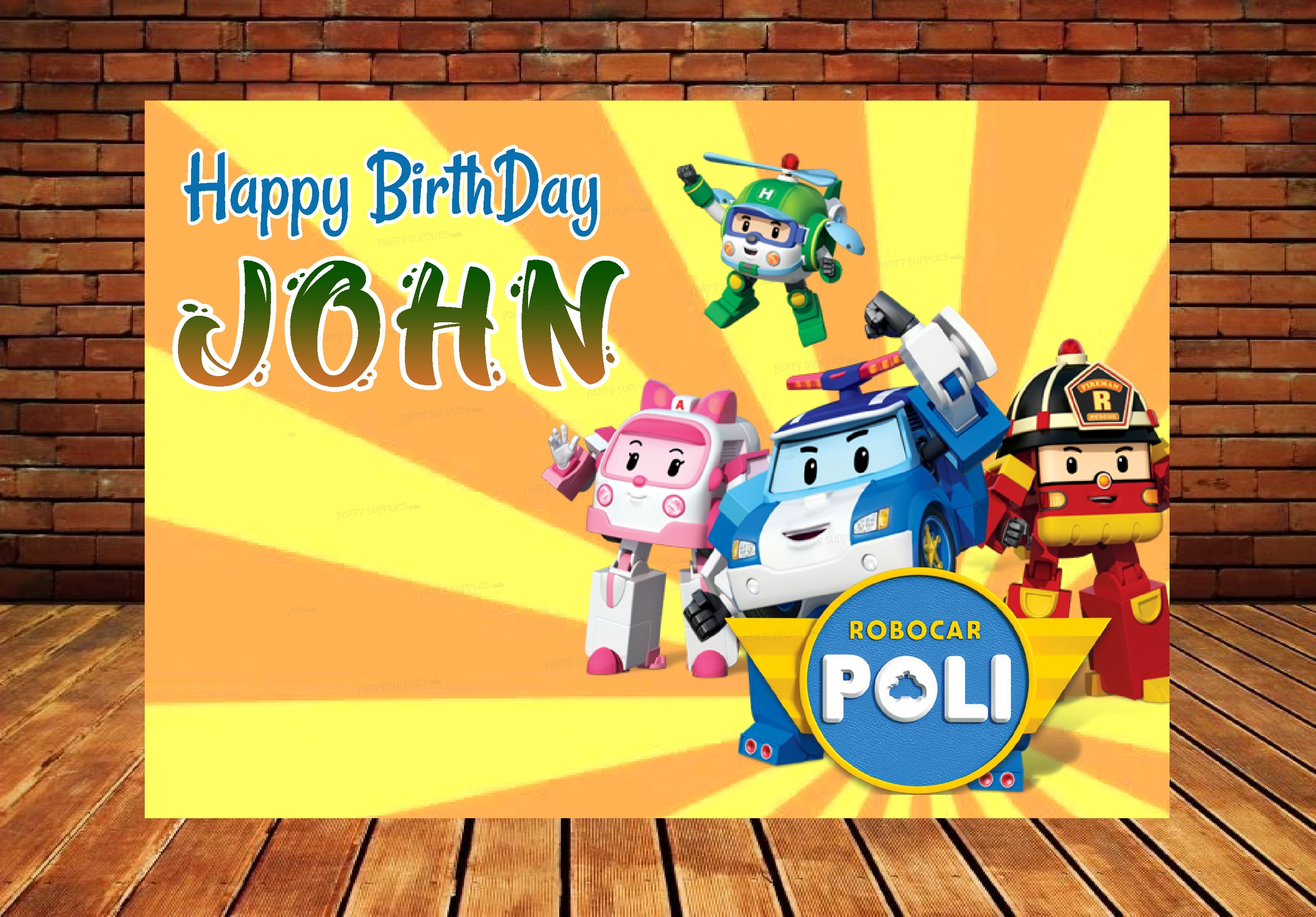 Robo Poli Theme Personalized Backdrop