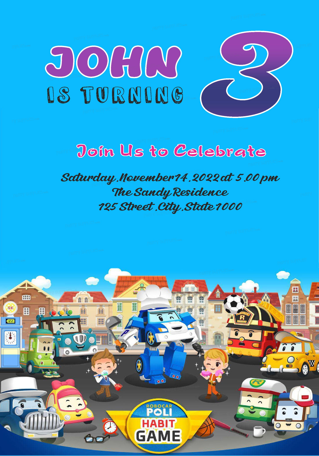 Robo Poli Theme Customized Invite