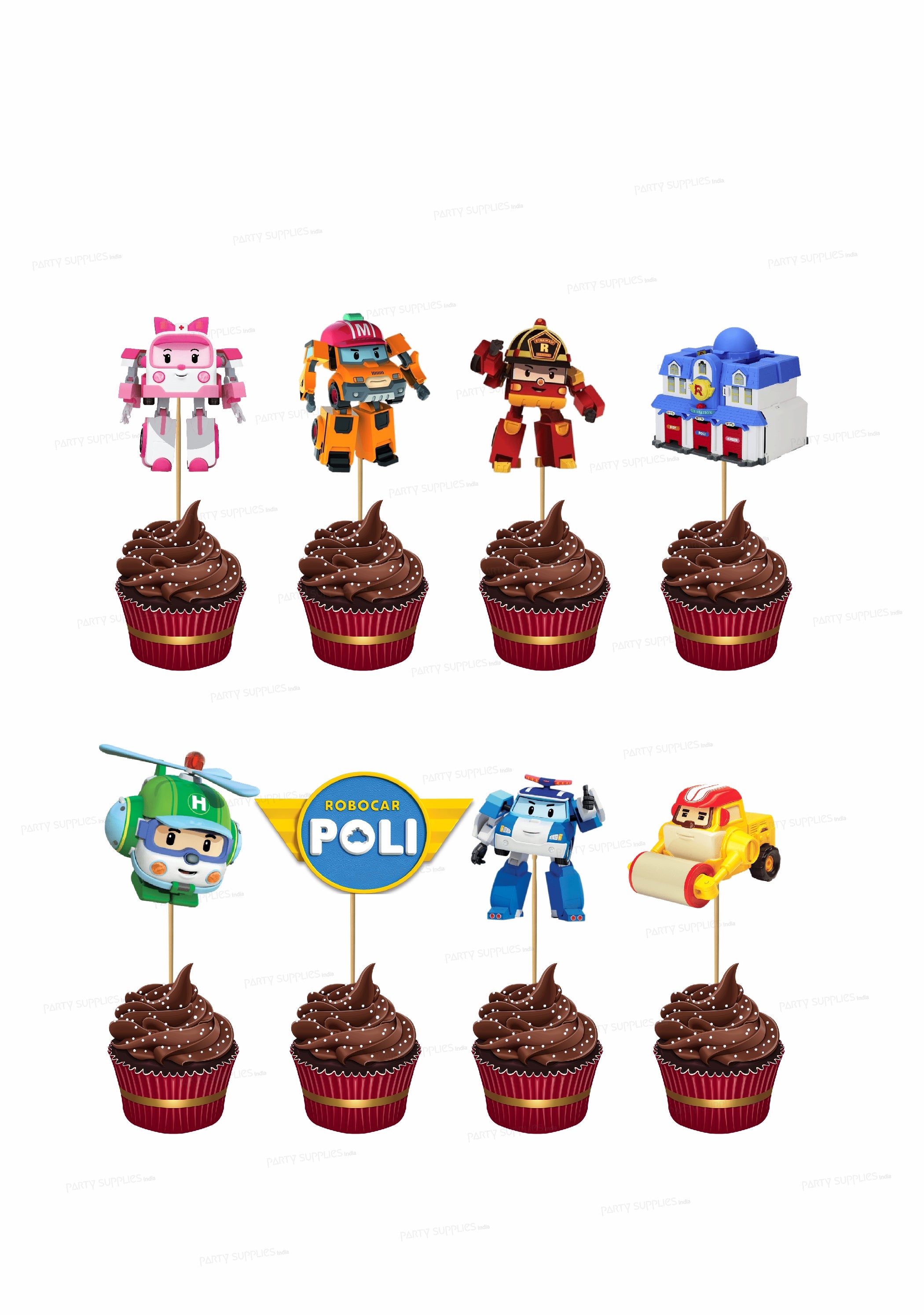 Robo Poli Theme Cup Cake Topper