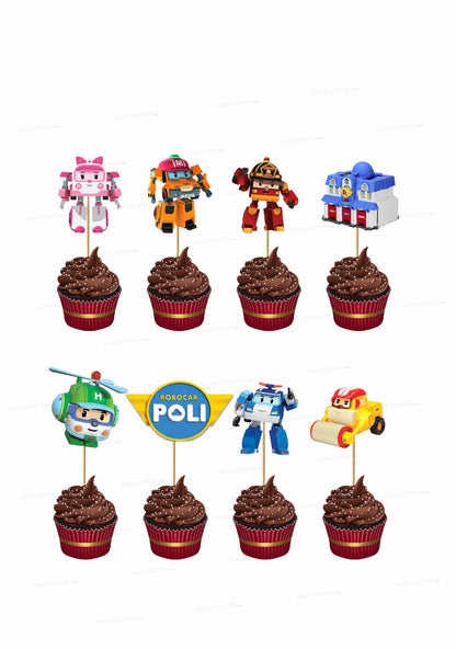 Robo Poli Theme Cup Cake Topper