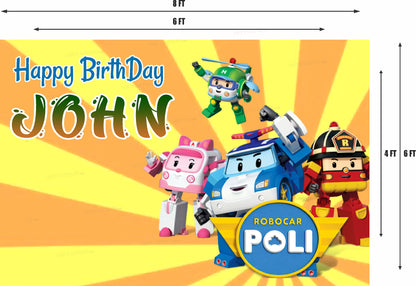 Robo Poli Theme Personalized Backdrop