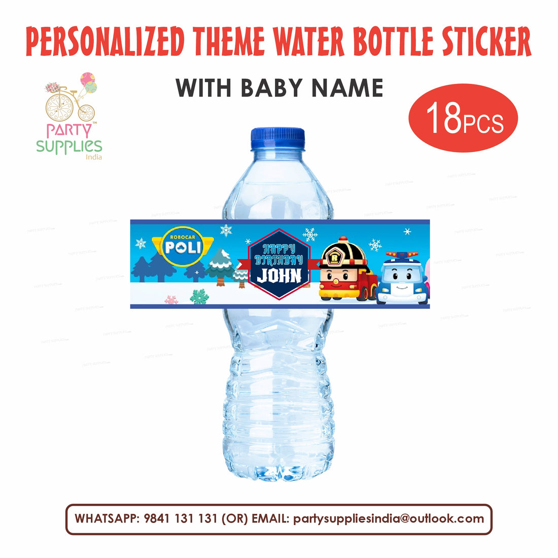 Robo Poli Theme Water Bottle Sticker