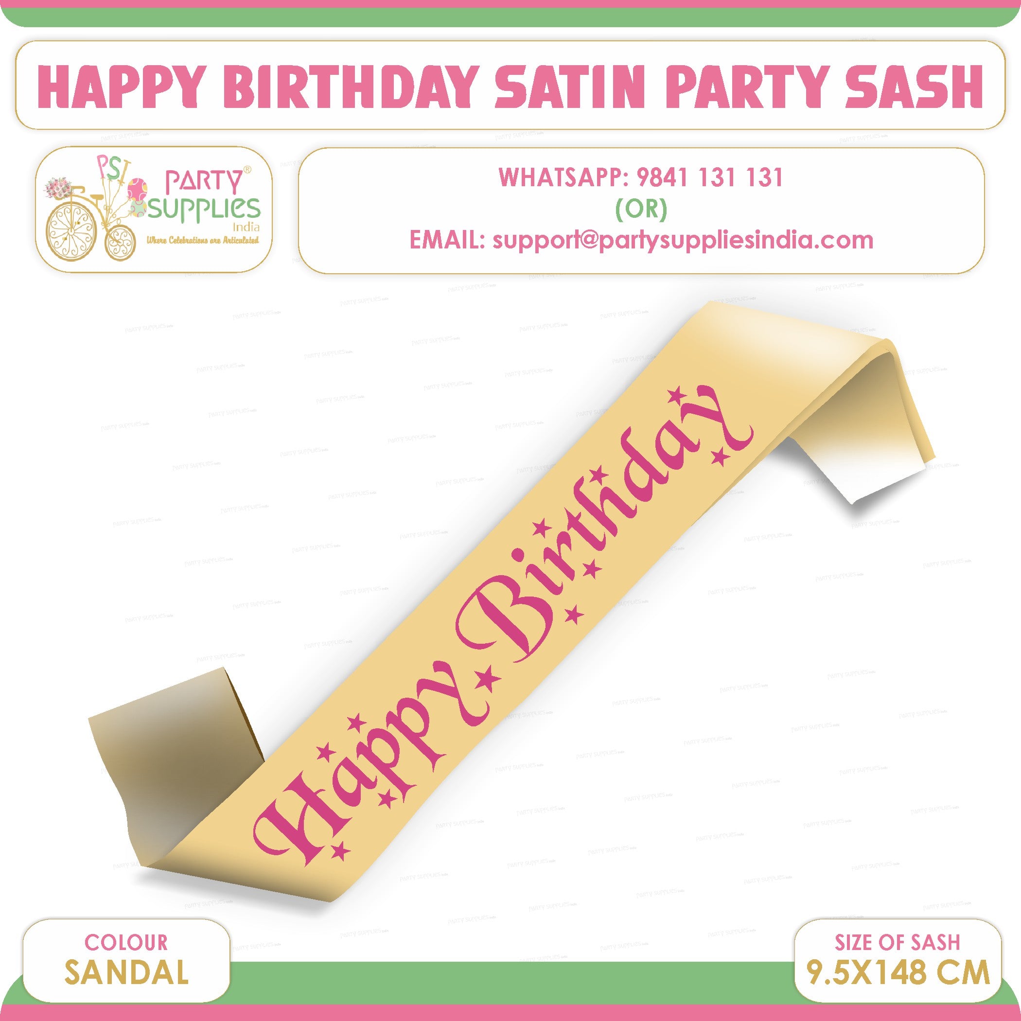 PSI Happy Birthday Sandal Satin Party Sash