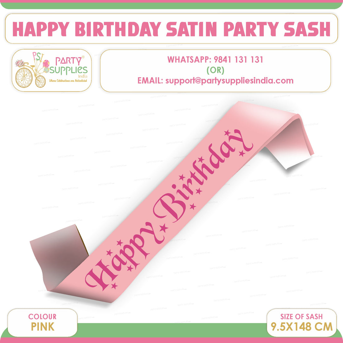 PSI Happy Birthday Pink Satin Party Sash