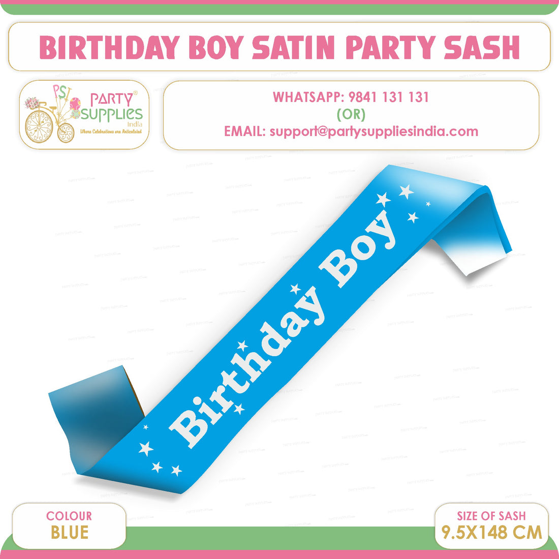 Birthday Boy Blue Bold Satin Party Sash