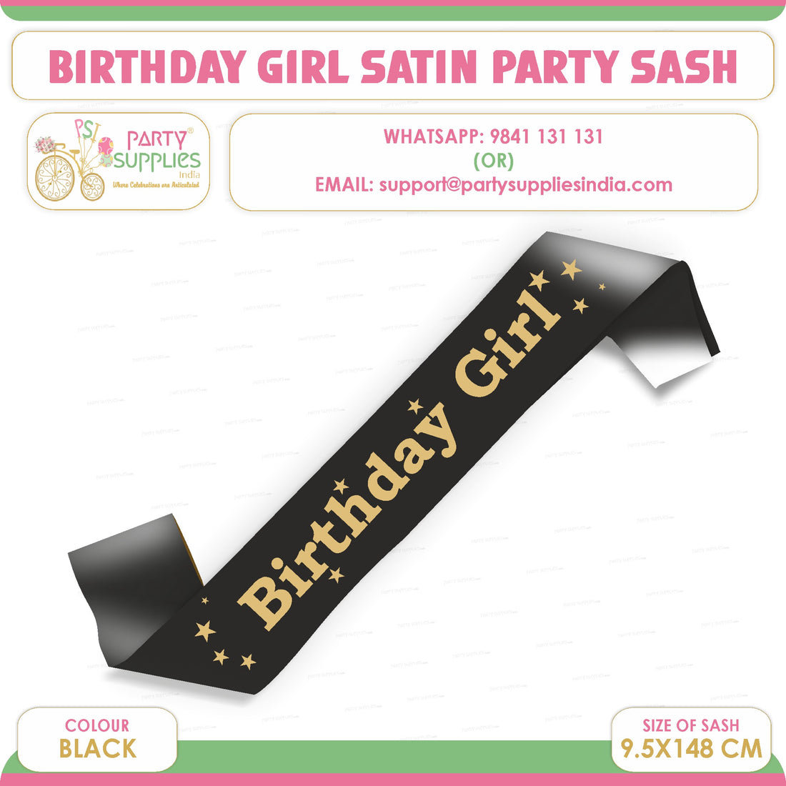 Birthday Girl Black Satin Party Sash