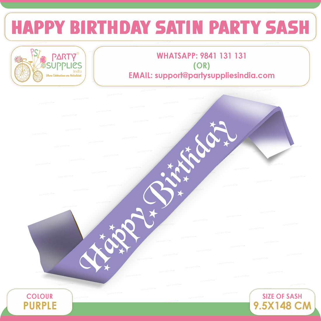 PSI Happy Birthday Purple Satin Party Sash