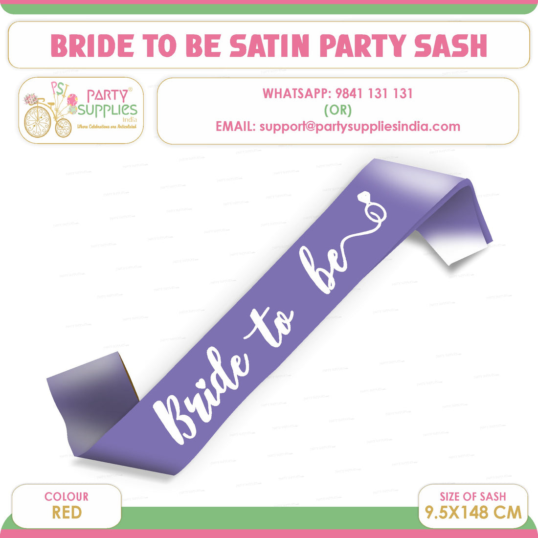PSI Bride to Be Purple Satin Party Sash