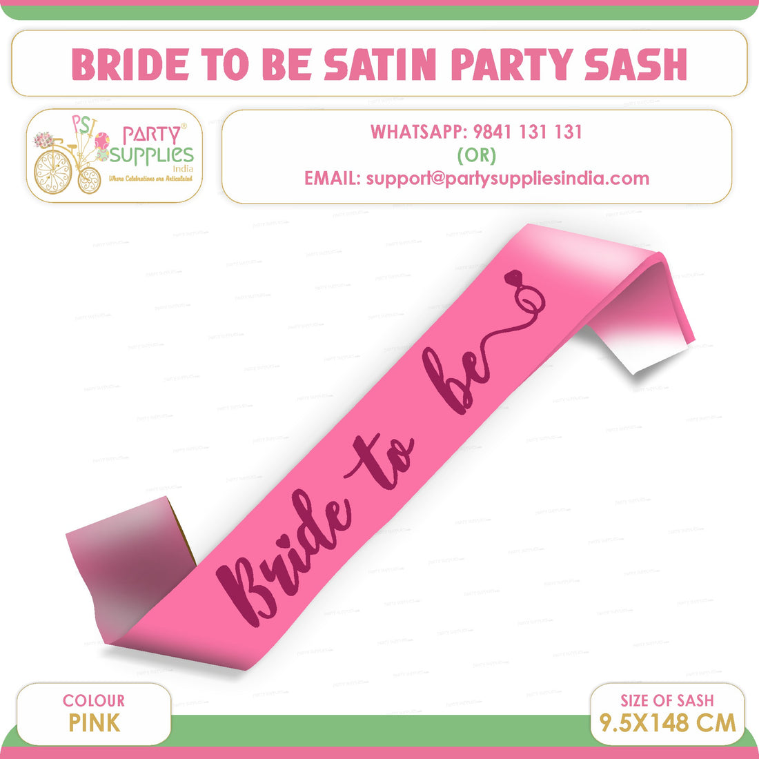 Bride to Be Pink Satin Party Sash