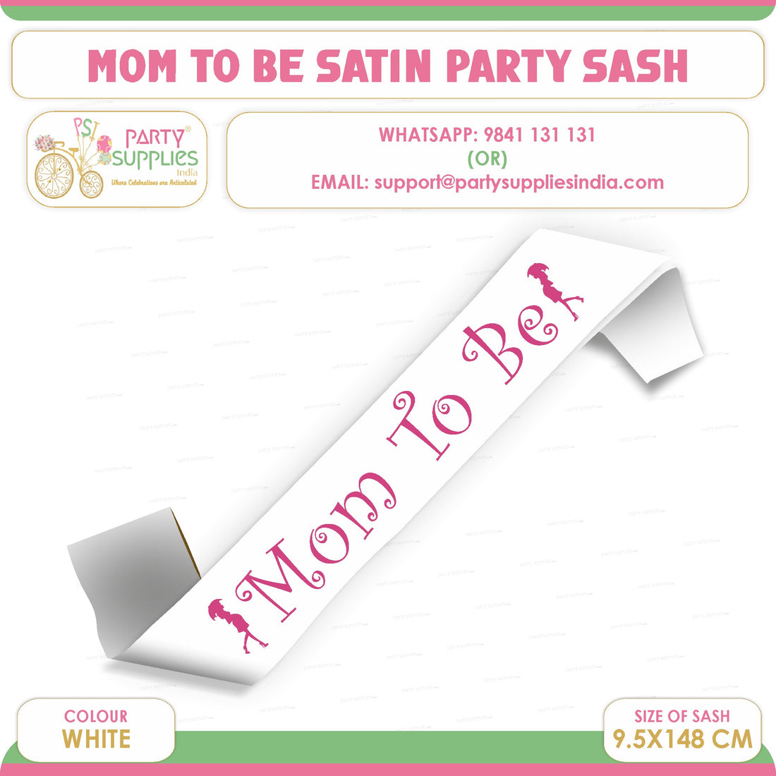 Mom to Be White Satin Party Sash