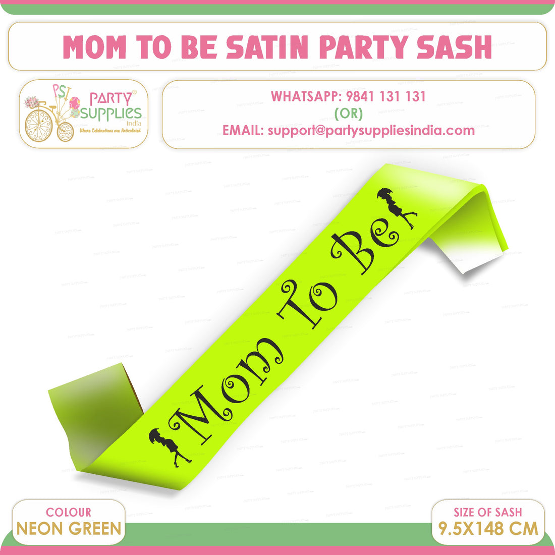 Mom to Be Neon Green Satin Party Sash
