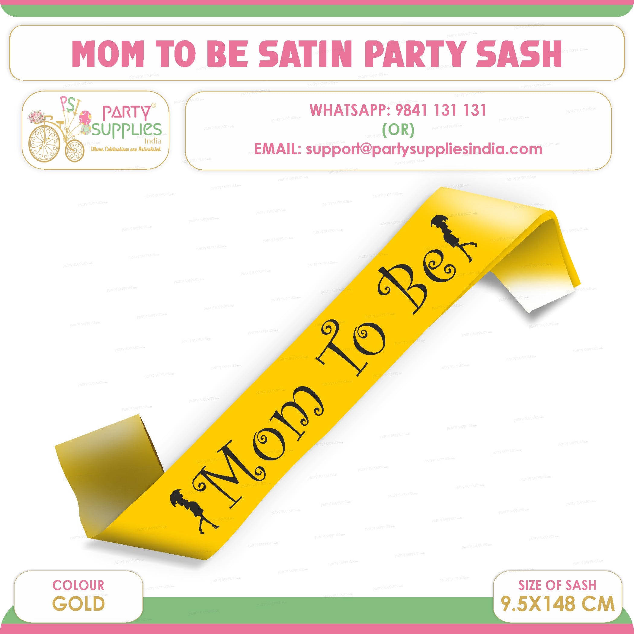 PSI Mom to Be Gold Satin Party Sash