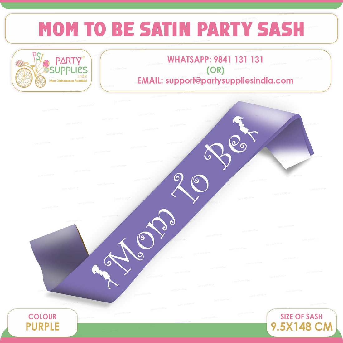 PSI Mom to Be Purple Satin Party Sash