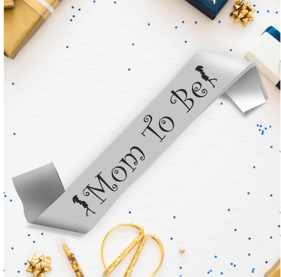 PSI Mom to Be Silver Satin Party Sash