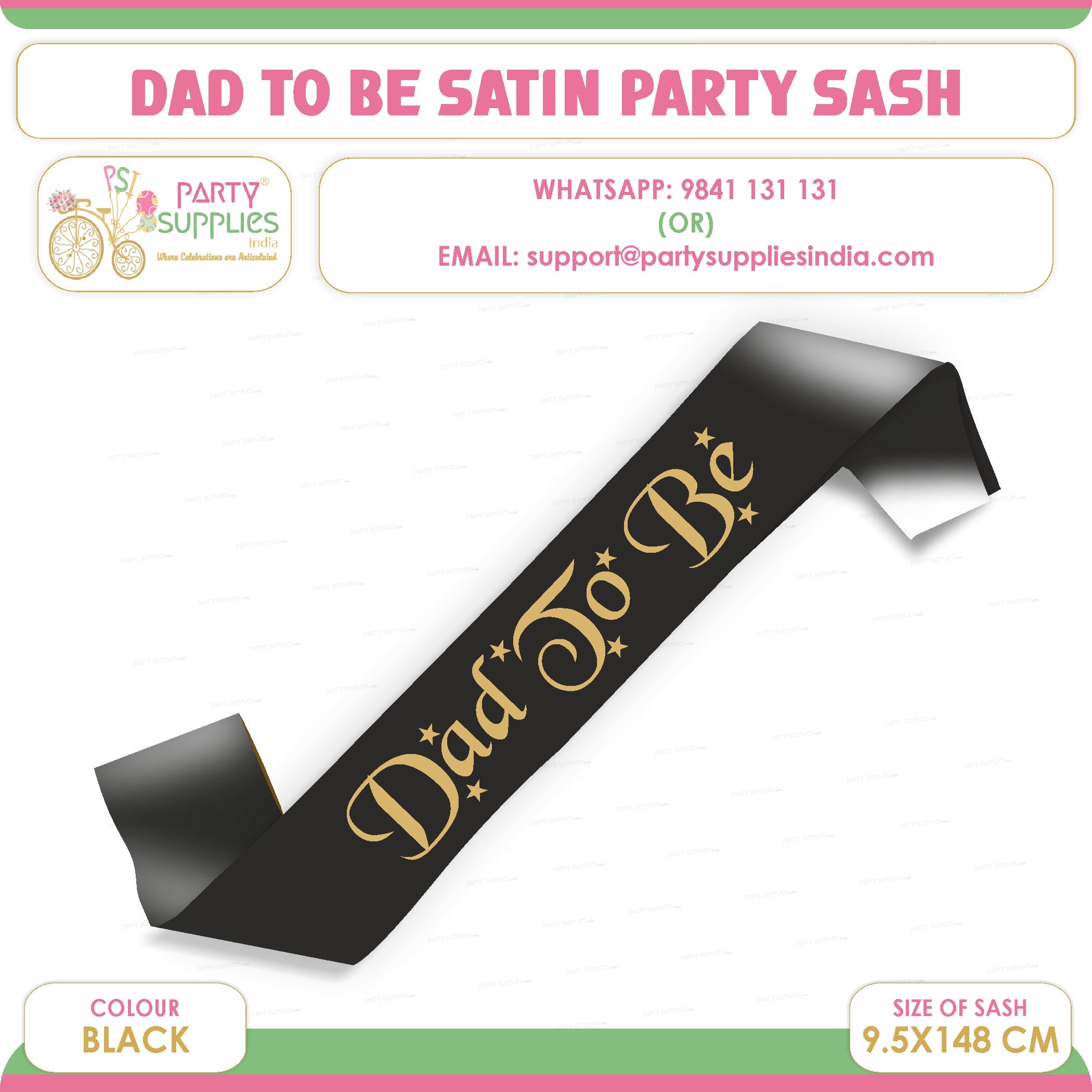 PSI Dad to Be Black Satin Party Sash