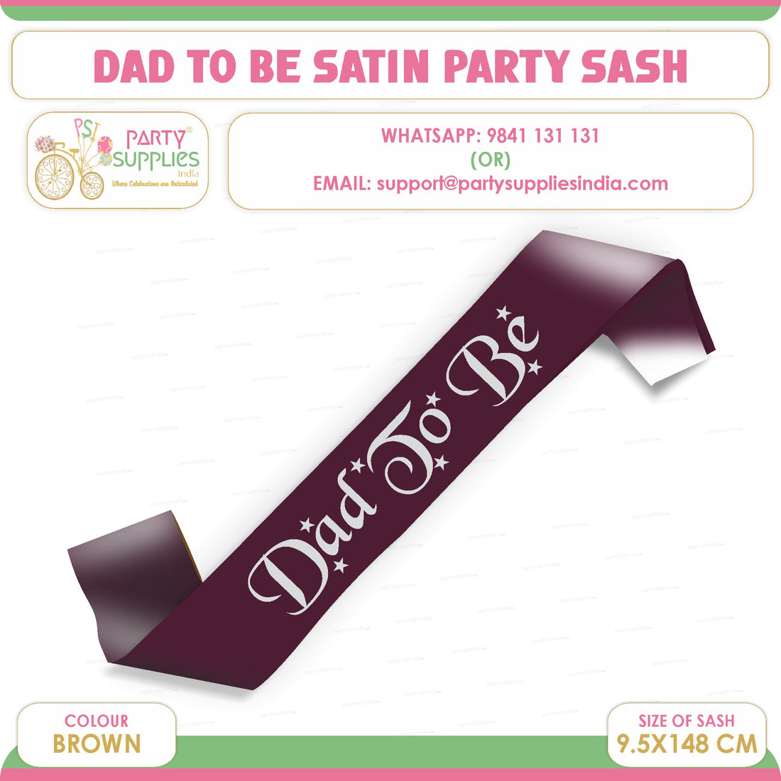 PSI Dad to Be Brown Satin Party Sash