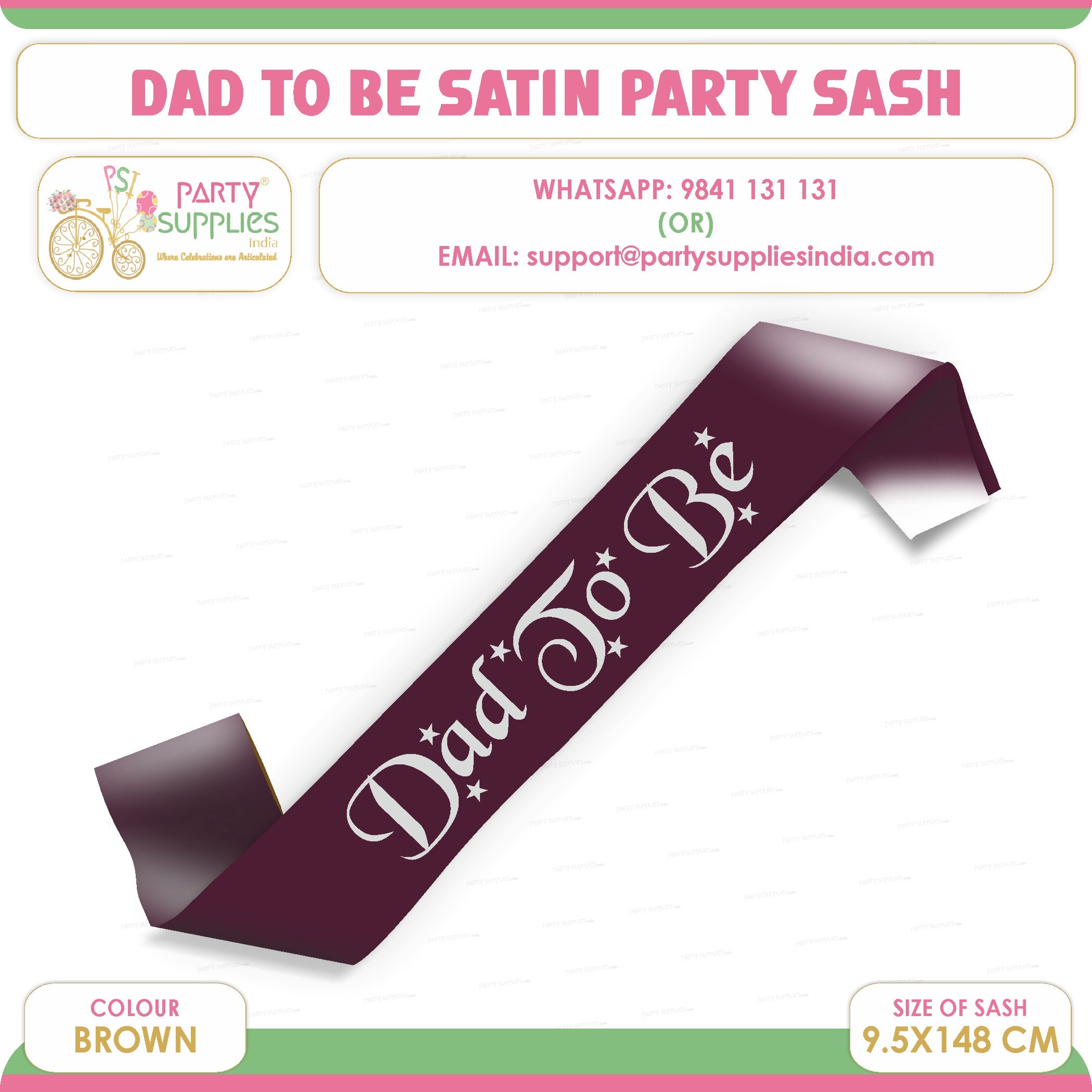 Dad to Be Brown Satin Party Sash