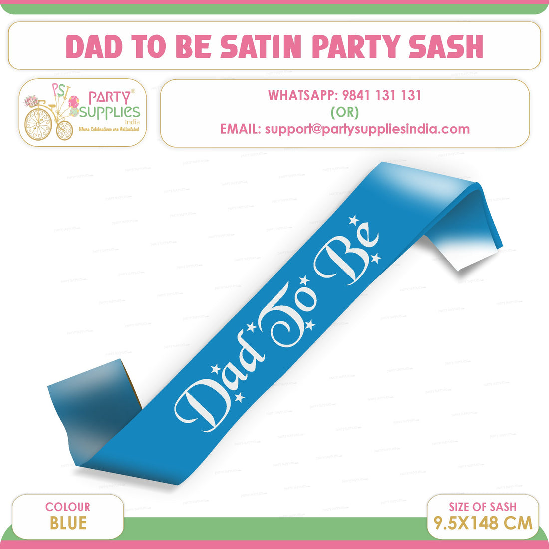 Dad to Be Blue Satin Party Sash