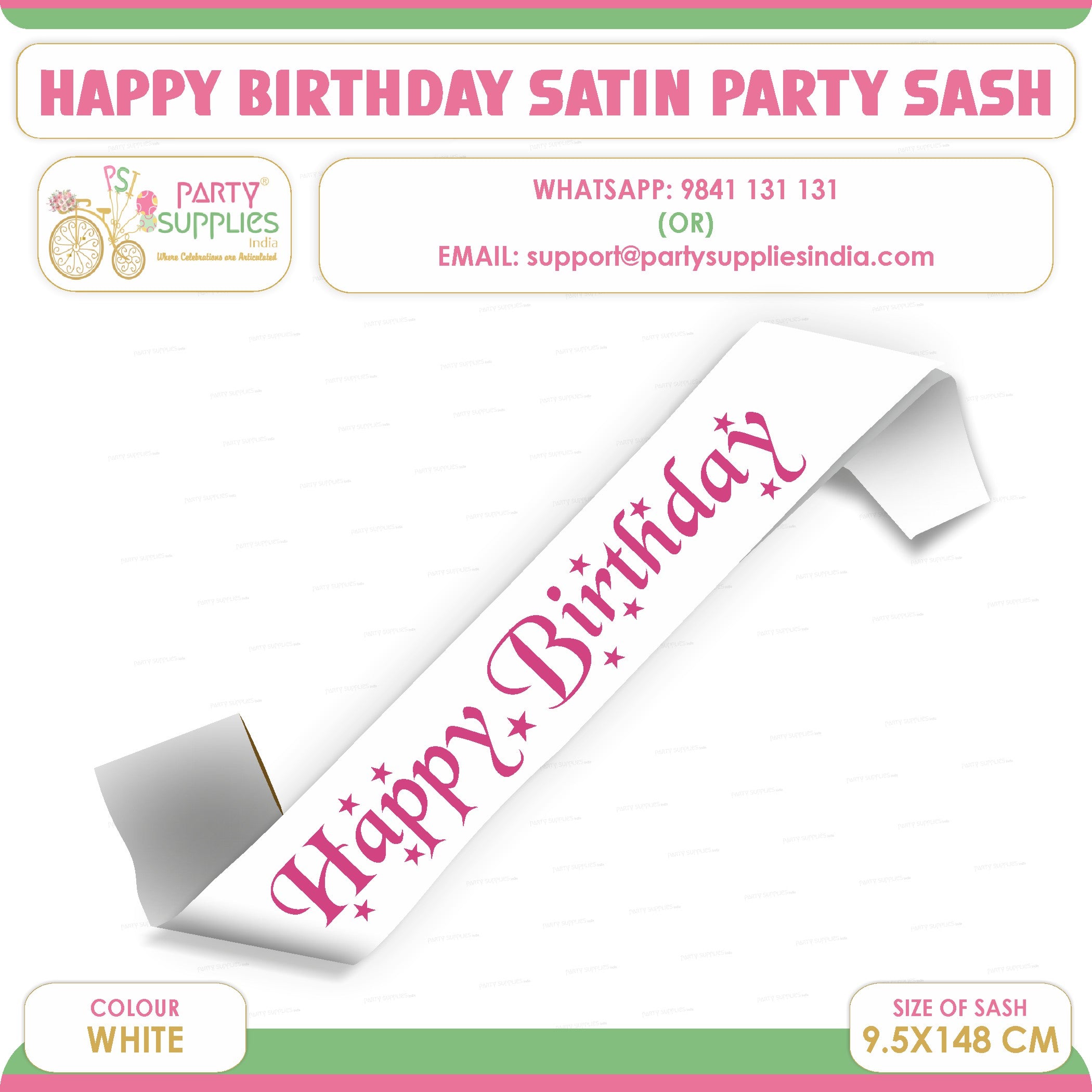Happy Birthday White Satin Party Sash