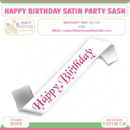 Happy Birthday White Satin Party Sash
