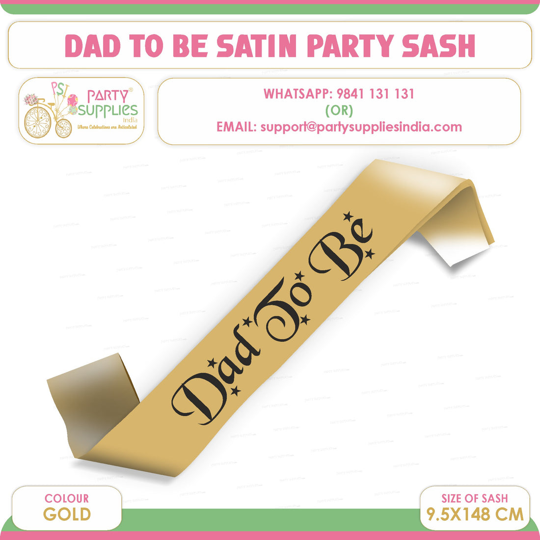 Dad to Be Gold Satin Party Sash