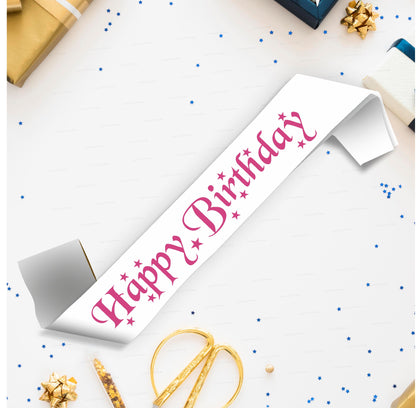 Happy Birthday White Satin Party Sash