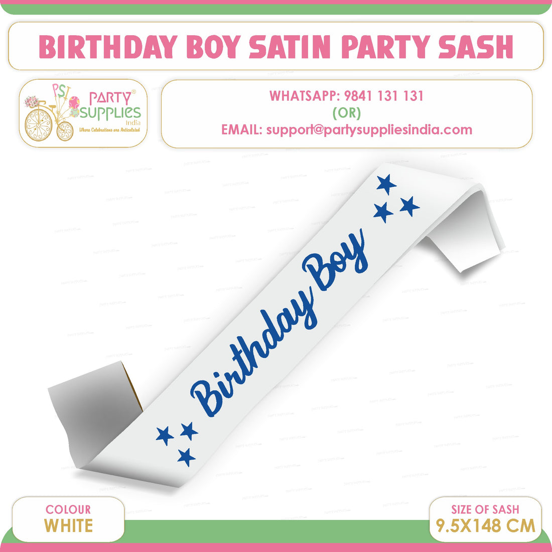 PSI Birthday Boy White Satin Party Sash