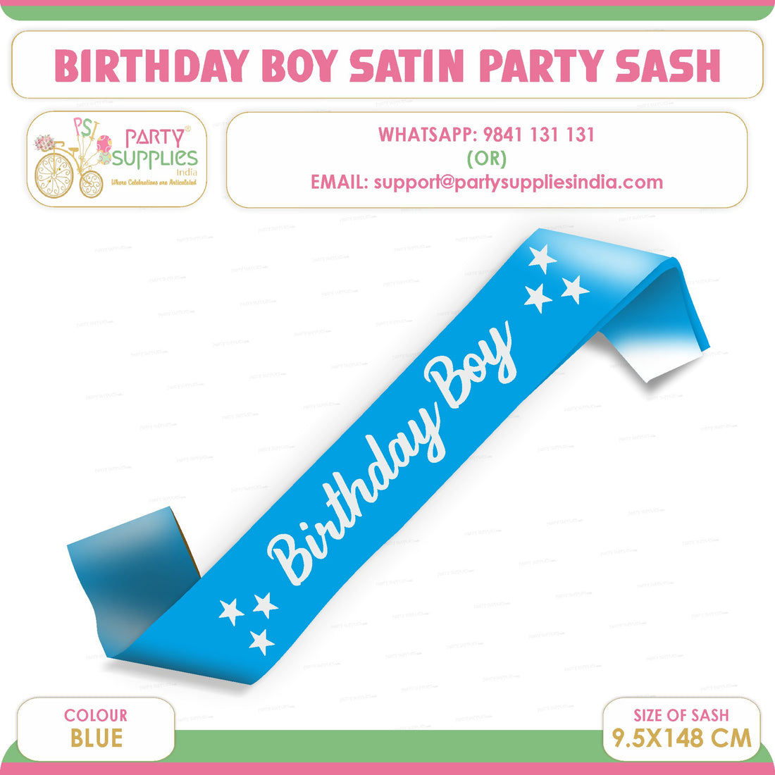 PSI Birthday Boy Blue Satin Party Sash