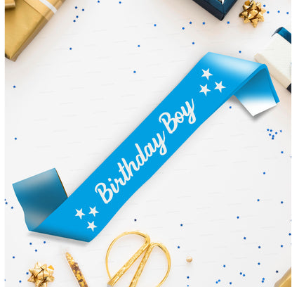 Birthday Boy Blue Satin Party Sash