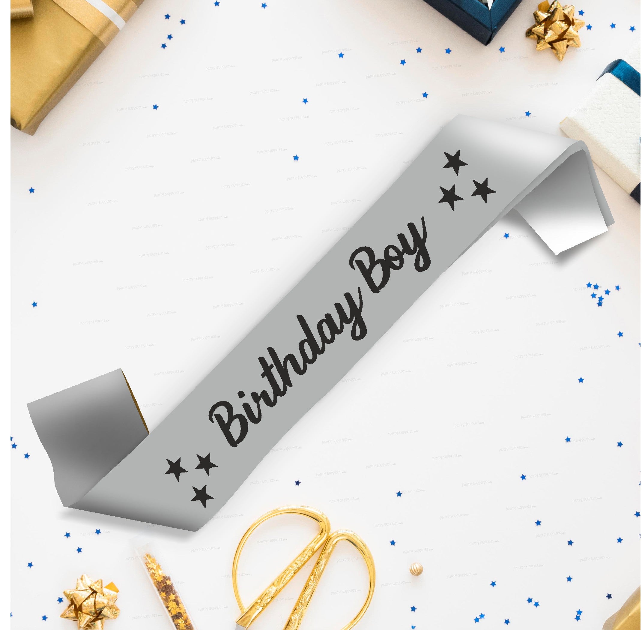 Birthday Boy Silver Satin Party Sash