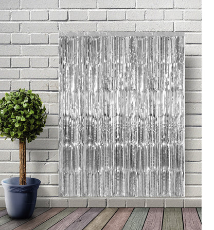 PSI Party Metallic Silver Shimmer Curtain