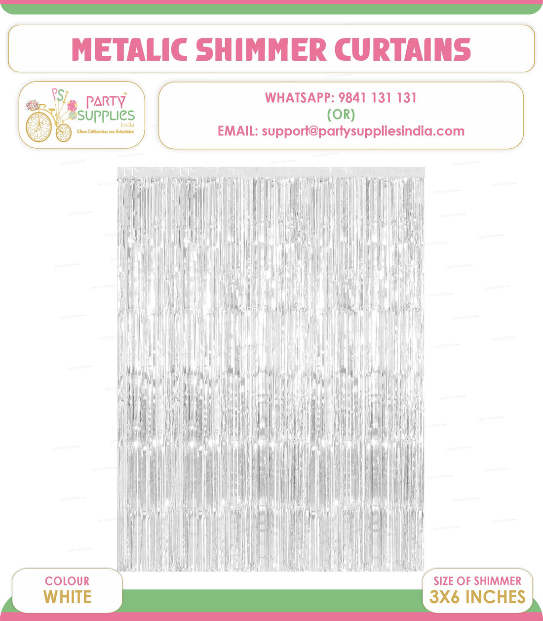 PSI Party Metallic Silver Shimmer Curtain