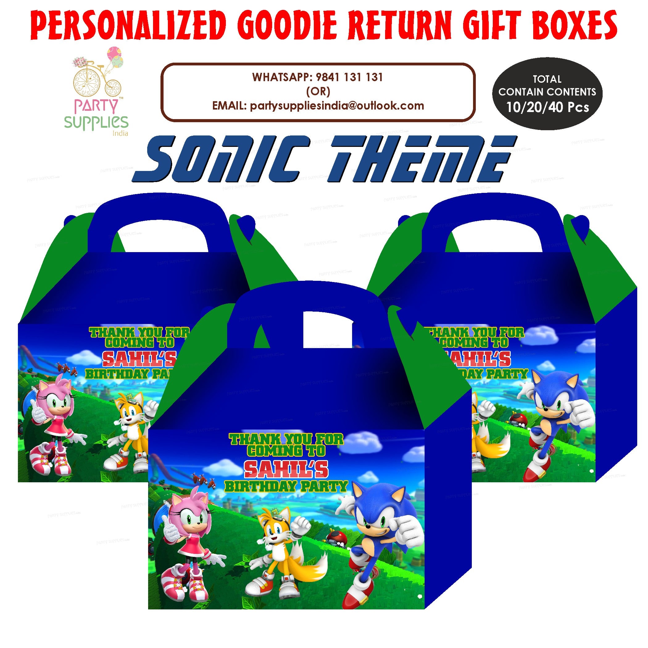PSI Sonic the Hedgehog Theme Goodie Return Gift Boxes