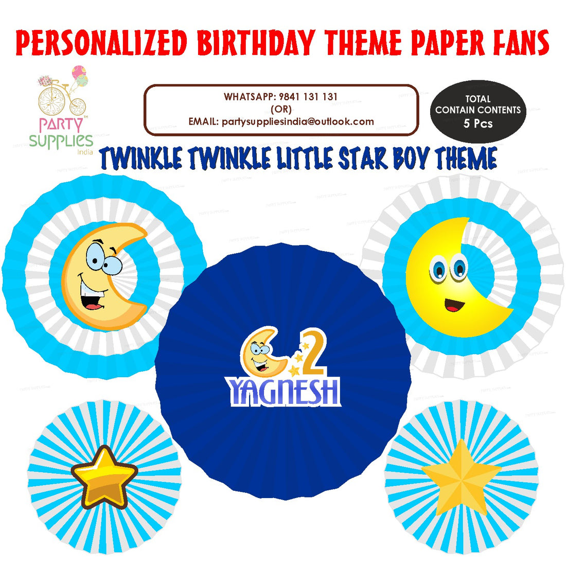 Twinkle Twinkle Little Star Boy Theme Paper Fan