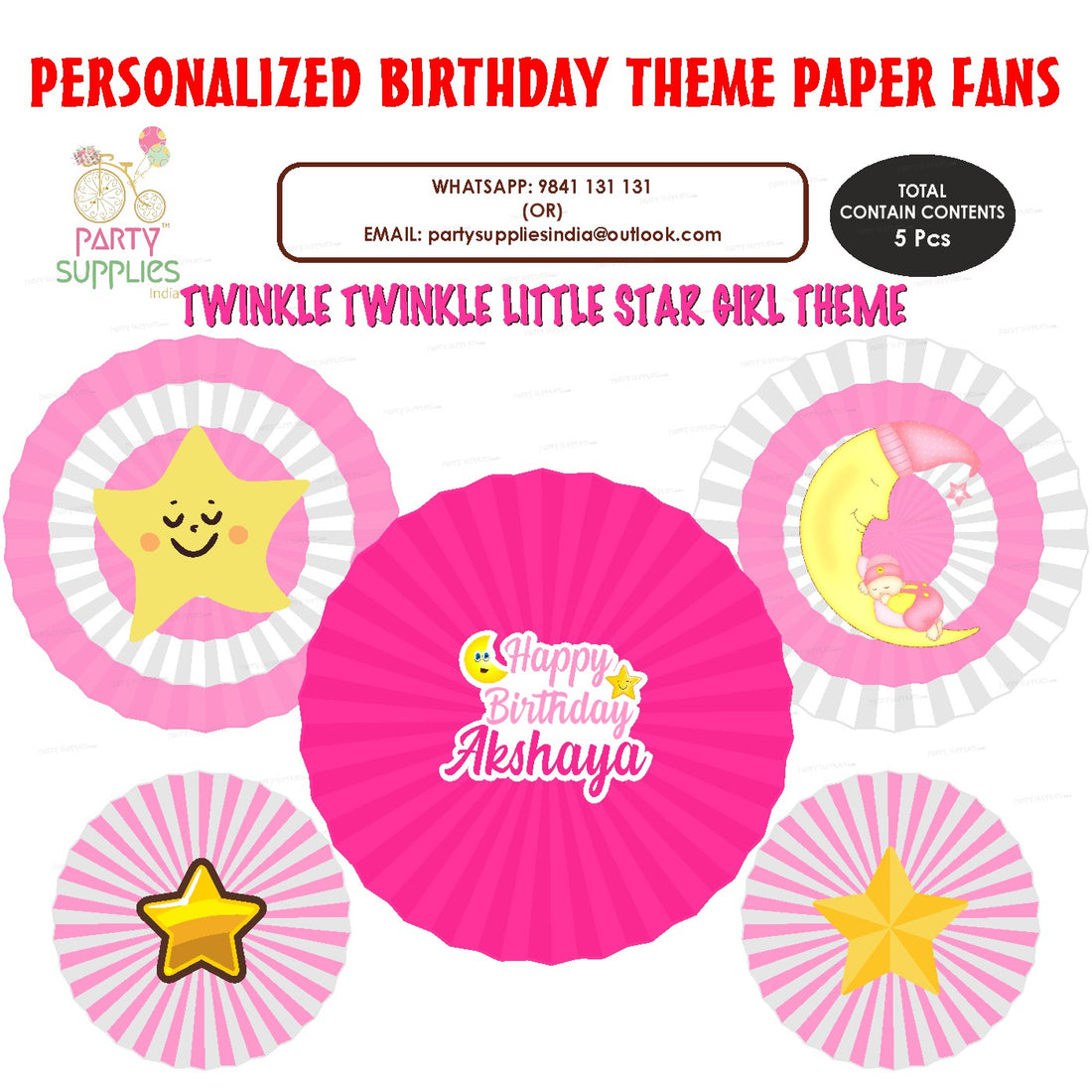 PSI Twinkle Twinkle Little Star Girl Theme Paper Fan