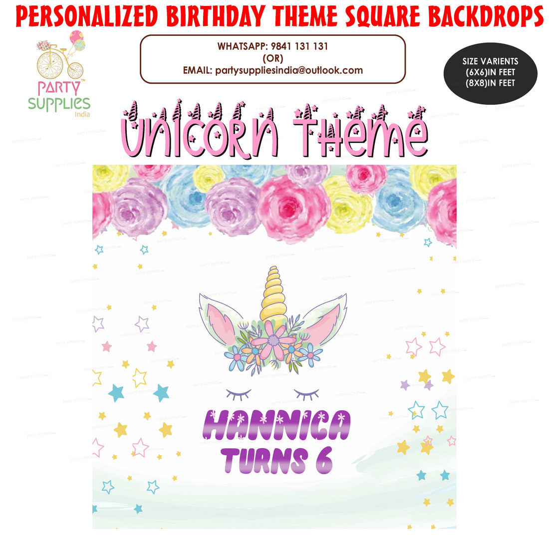 Unicorn Theme Personalized Square Backdrop