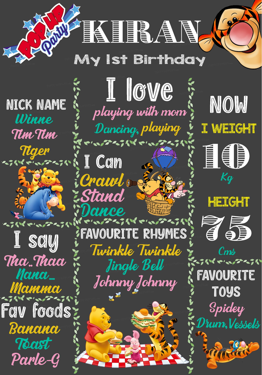 Winnie the Pooh Theme Chalk Board