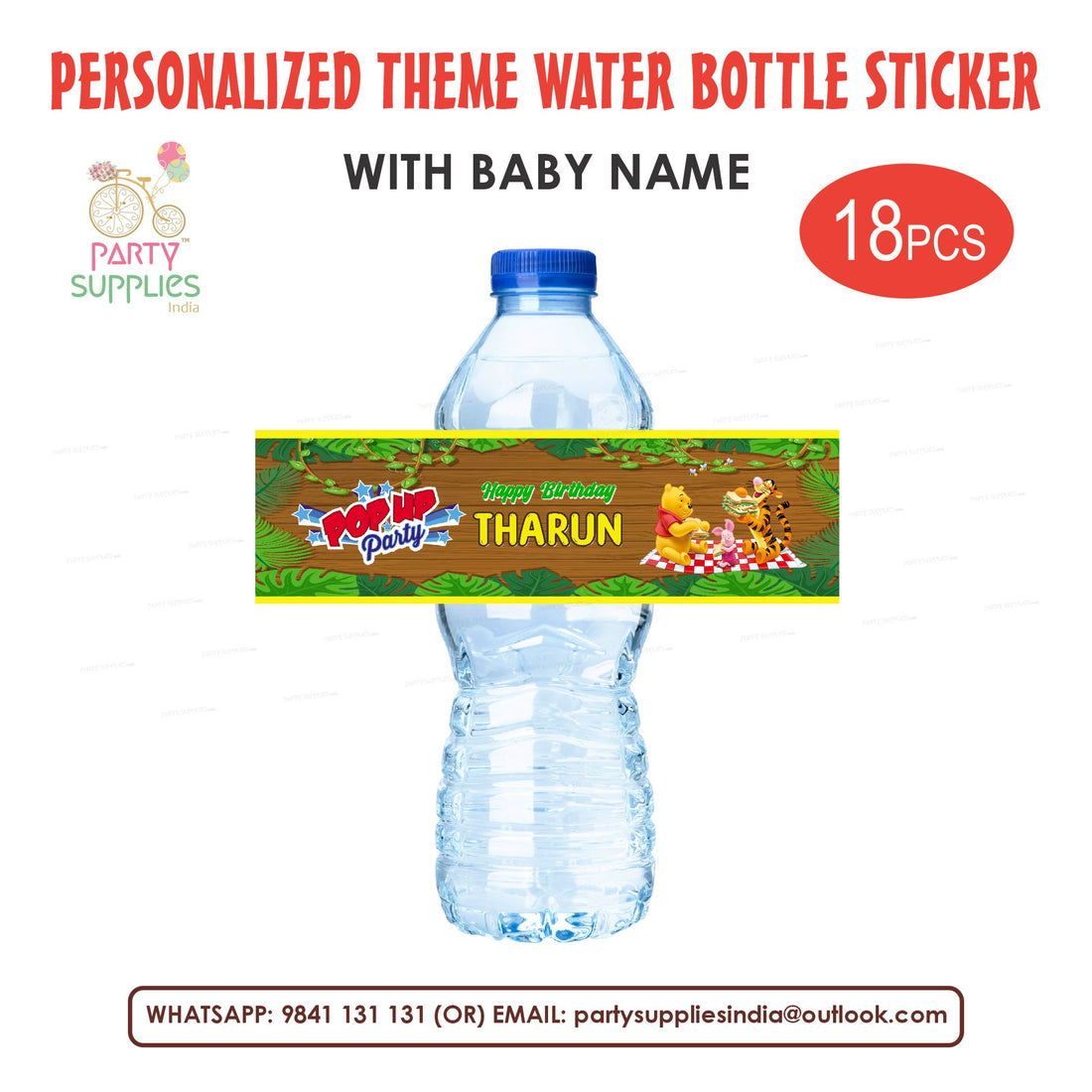Winnie the Pooh Theme Water Bottle Sticker