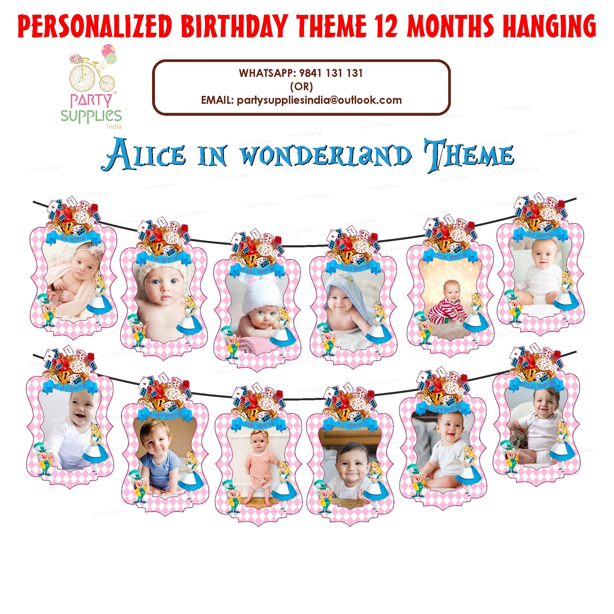 Alice in Wonderland Theme 12 Months Photo Banner