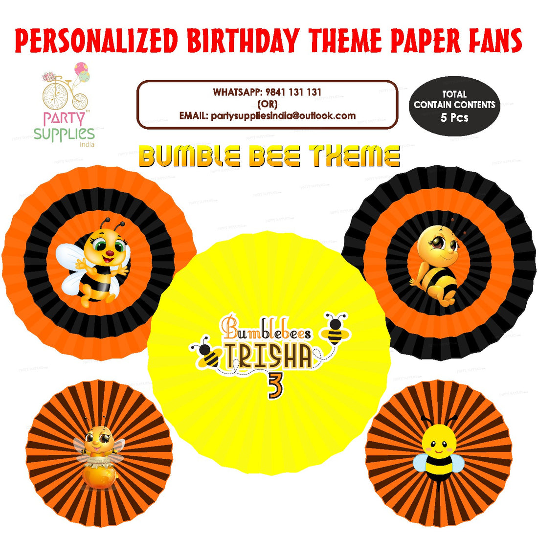 Bumble Bee Theme Paper Fan
