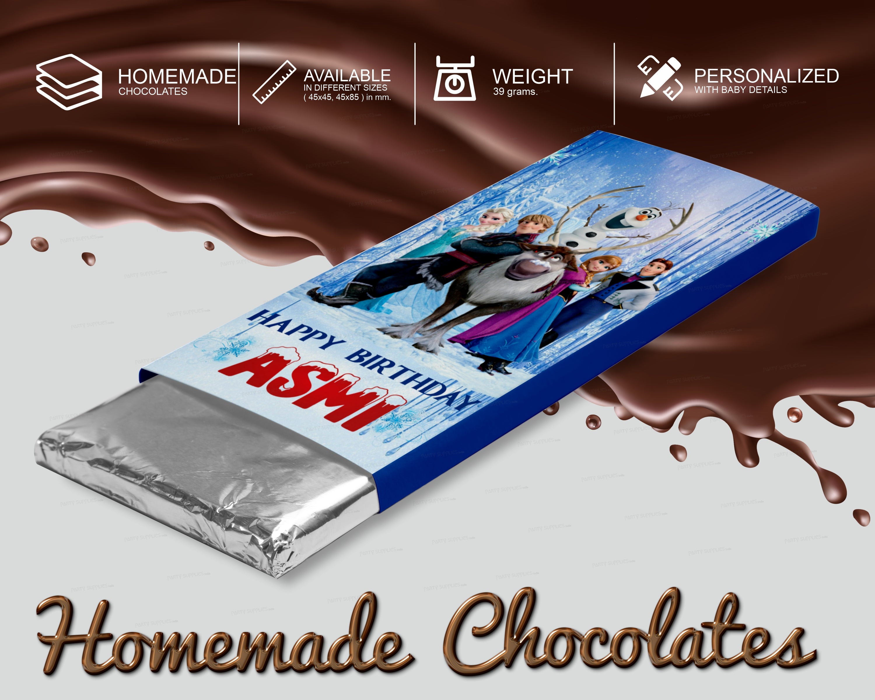 Frozen Theme Home Made Chocolate Return Gifts