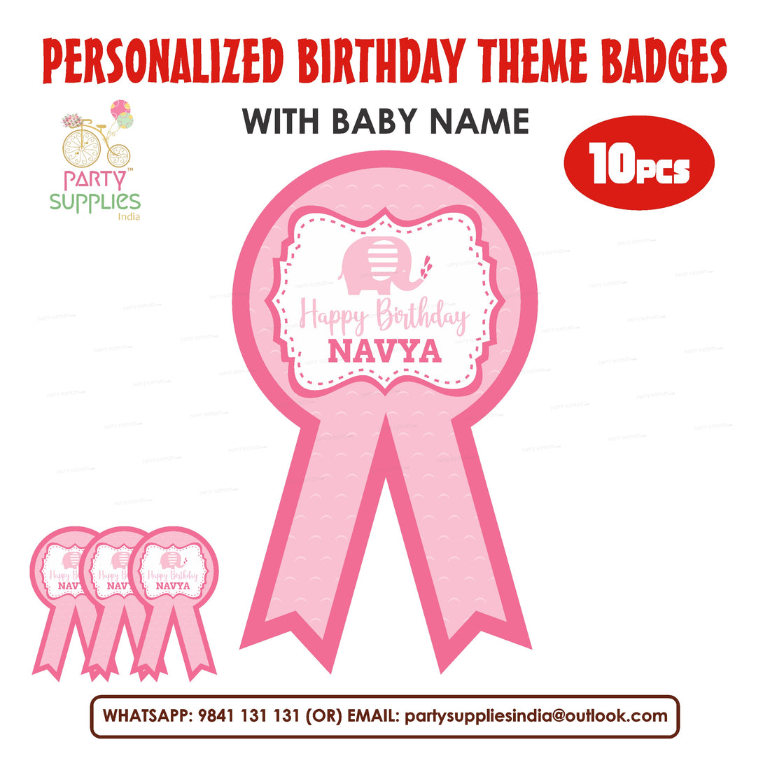 Pink Elephant Theme Badges