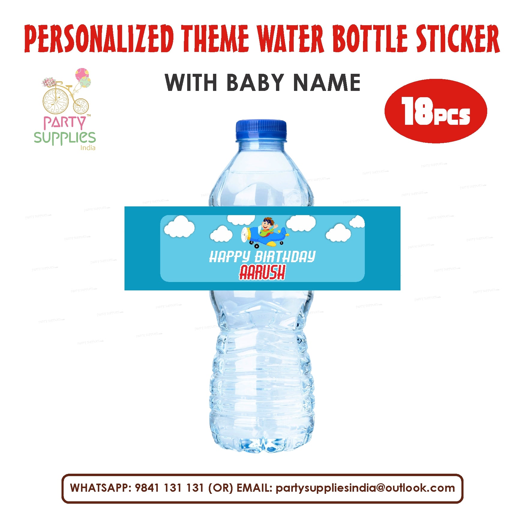 Aeroplane Theme Water Bottle Sticker