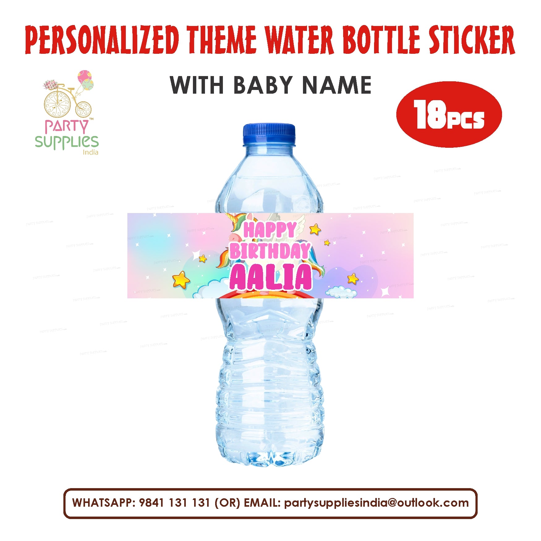 Unicorn Theme Water Bottle Sticker