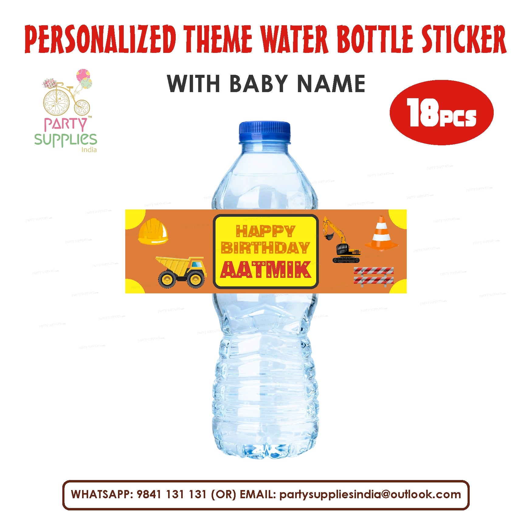 Construction Theme Water Bottle Sticker